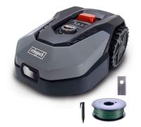 Scheppach Robot Tondeuse RLM500W |Jusqu'à 400 m²| Largeur & Hauteur de coupe 18cm / 20-60mm | Capteur de pluie | WiFi & BT | Pente de 35% | Station, 9 lames, 100m de câble & 130 crochets au sol inclus
