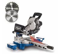 Scheppach Scie à onglets HM216 | Lame de scie Ø 216mm | 2000W | Laser & LED | Table tournante avec serrage rapide | 2 lames de scie in utées d'angle, rallonges latérales
