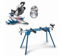 Scheppach Scie à onglets HM254 | 2000W | Lame Ø255mm| Avec support UMF2000 | avec démarrage progressif & laser Largeur/hauteur de coupe : 340mm x 90mm |Scie radiale | 2ème lame incluse