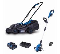 Scheppach Set Tondeuse à Gazon BC-MP320-X + Coupe-Bordures C-LT300-X | Série 20V IXES - largeur de coupe max 32 cm - 2 batteries 4Ah + chargeur double inclus