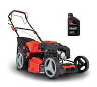Scheppach Tondeuse à Gazon à Essence MS230-53 - Moteur 4 Temps 6 CV 4400 W - Largeur de Coupe 53 cm - Jardins de 1800 m² - Hauteur de Coupe réglable - Bac de 65 l - Fonction Mulching - Huile Incluse