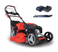 Scheppach Tondeuse à Gazon Hybride MS225-53E - Moteur 4 Temps 224 cm3 / 6 CV - Largeur de Coupe 53 cm - Bac 65 L - Batterie 2Ah + Chargeur Inclus (avec Lame supplémentaire)