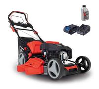 Scheppach Tondeuse à Gazon Hybride MS225-53E - Moteur 4 Temps 224 cm3 / 6 CV - Largeur de Coupe 53 cm - Bac 65 L - Batterie 2Ah + Chargeur Inclus (avec Huile Moteur)