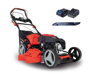 Scheppach Tondeuse à Gazon Hybride MS225-53E - Moteur 4 Temps 224 cm3 / 6 CV - Largeur de Coupe 53 cm - Bac 65 L - Batterie 2Ah + Chargeur Inclus (avec Lame supplémentaire)