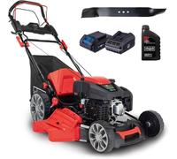 Scheppach Tondeuse à Gazon Hybride MS225-56E - Moteur à Essence 4 Temps de 6 CV - 224 cm³ - Largeur de Coupe 56 cm - Batterie + Chargeur Inclus (avec Huile Moteur + Lame supplémentaire)