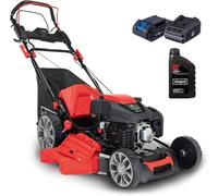 Scheppach Tondeuse à Gazon Hybride MS225-56E - Moteur à Essence 4 Temps de 6 CV - 224 cm³ - Largeur de Coupe 56 cm - Batterie + Chargeur Inclus (avec Huile Moteur)