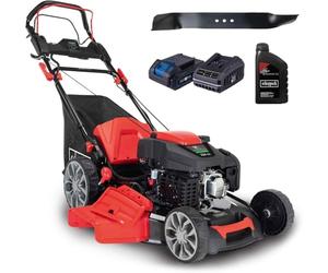 Scheppach Tondeuse à Gazon Hybride MS225-56E - Moteur à Essence 4 Temps de 6 CV - 224 cm³ - Largeur de Coupe 56 cm - Batterie + Chargeur Inclus (avec Huile Moteur + Lame supplémentaire)