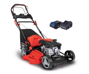 Scheppach Tondeuse à Gazon Thermique MS150-46E | Autotractée avec démarrage électrique | Moteur 4T | Largeur de Coupe 46cm | Panier 55L | Fonction Mulching & Raccord Rapide de Lavage