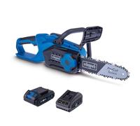 Scheppach Tronçonneuse sans fil C-CS254-X | Longueur de coupe 20 cm | Longueur du guide 25,4 cm | Vitesse de coupe 6 m/s | Graissage automatique de la chaîne | Série 20 V IXES | Garantie 10 ans | Avec