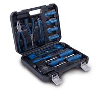 Scheppach WZK49 Mallette à outils remplie 50 pièces | rangées dans un coffret en plastique solide | avec marteau, mètre ruban, embouts, couteau, niveau à bulle et différentes pinces