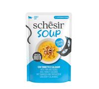 Schesir, Soupe aux Filets de Thon et de calamars, Nourriture Humide complémentaire pour Chats, Recette Originale, 100% Naturelle, 12 enveloppes de 40 g