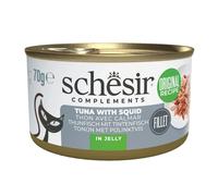 SCHESIR Complements Thon aux calamars en gelée, aliment humide d'appoint pour chats, 70 g