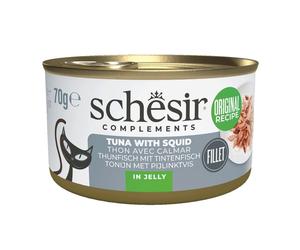 SCHESIR Complements Thon aux calamars en gelée, aliment humide d'appoint pour chats, 70 g