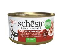 SCHESIR Complements Thon et barbenue en gelée, aliment humide d'appoint pour chats, 70 g