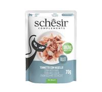 SCHESIR Complements Thon et merlu en gelée, sachet de nourriture humide complémentaire pour chats, 70 g