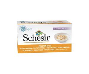 Schesir, Filet de Poulet avec Citrouille, Nourriture Humide pour Chats dans Son Propre jus, 8 x 6 boîtes de 50 g