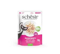 Schesir, Filets de Poulet avec Jambon en gelée, Nourriture Humide complémentaire pour Chats, Recette Originale, 100% Naturel, 12 boîtes de 70 g