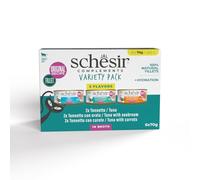 Schesir, Pack Variété, Aliment Humide pour Chats, en Bouillon, avec Vitamines Ajoutées, 100% Filets Naturels, 6 boîtes de 70 g