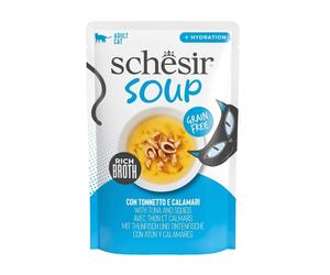 SCHESIR Soup Thon aux calamars, soupe complémentaire pour chats, 40 g