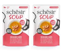 Schesir, Soupe aux Filets de Saumon et Carottes, Nourriture Humide complémentaire pour Chats, Recette Originale, 100% Naturelle, 12 enveloppes de 40 g (Lot de 2)