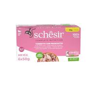 Schesir, Thon avec Jambon en Gélatine, Aliment Humide Complet pour Chats, avec Vitamines Ajoutées, 100% Naturel, 6 boîtes de 50g