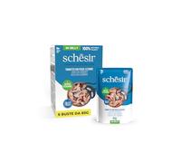 Schesir, Thon avec Poisson Bleu en gelée, Nourriture Humide complète pour Chats, en Sachet, avec des vitamines supplémentaires, 100% Naturel, 6 x 85 g
