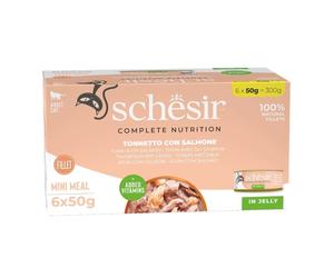 SCHESIR Thon avec saumon en gelée nourriture humide pour chats 6x50g