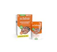 Schesir, Thon et Poulet avec crevettes en gelée, Nourriture Humide complète pour Chats, en Sachet, 100% ingrédients naturels, sans cruauté, 6 x 85 g