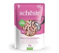 Schesir, Thon et Poulet avec Jambon en gelée, Nourriture Humide complète pour Chats, en Sachet, 100% ingrédients naturels, sans cruauté, 12 x 85 g