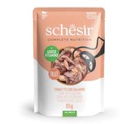 Schesir, Ton au Saumon en gélatine, Nourriture Humide complète pour Chats, en enveloppe, ingrédients 100% naturels, sans cruauté 12 x 85 g