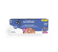 Schesir, Ton avec Alicette en Bouillon, Nourriture Humide complète pour Chats, en boîte, avec vitamines ajoutées, 100% Naturel, 6 x 85 g