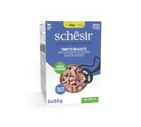 Schesir, Ton avec Alicette en gélatine, Nourriture Humide complète pour Chats, enveloppe, avec vitamines ajoutées, 100% Naturel, 6 x 85 g