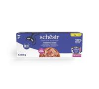 Schesir, Ton avec Boeuf en Bouillon, Nourriture Humide complète pour Chats, en boîte, avec vitamines ajoutées, 100% Naturel, 6 x 85 g