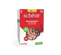 Schesir, Ton avec crevettes en gélatine, Nourriture Humide complète pour Chat, enveloppe, avec vitamines ajoutées, 100% Naturel, 6 x 85 g