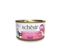 Schesir, Ton avec Jambon en Bouillon Aliment Humide Complémentaire pour Chats en Canette, Ingrédients 100% Naturels, sans cruauté 12 x 70 g