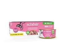 Schesir, Ton avec Jambon en Gelée, Aliment Humide Complémentaire pour Chats en Canette, Ingrédients 100% Naturels, sans cruauté 8 x 140g
