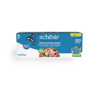 Schesir, Ton avec Poisson Bleu en gelée, Nourriture Humide complète pour Chats, en boîte, avec vitamines ajoutées, 100% Naturel, 6 x 85 g