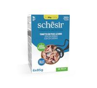 Schesir, Ton avec Poisson Bleu en gelée, Nourriture Humide complète pour Chats, enveloppe, avec vitamines ajoutées, 100% Naturel, 6 x 85 g