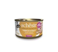 Schesir, Ton avec Poulet en Bouillon, Nourriture Humide complète pour Chats, avec vitamines ajoutées, 100% Filets naturels, 12 boîtes de 85 g
