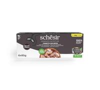 Schesir, Ton avec seiche en gélatine, Nourriture Humide complète pour Chats, en boîte, avec vitamines ajoutées, 100% Naturel, 6 x 85 g