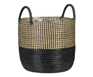 Scheurich Jonc de mer 27 - Jardinière en osier avec poignées en jonc de mer - Couleur : noir naturel - Diamètre : 27 cm - Hauteur : 23,5 cm - Volume : 13,1 l