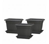 Scheurich Lot de 3 pots de fleurs Nora avec soucoupes, couleur : gris métallisé, diamètre : 39 cm, hauteur : 31,5 cm, volume : 25,4 l.