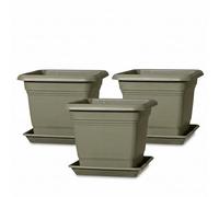 Scheurich Lot de 3 pots de fleurs Nora avec soucoupes, couleur : vert mousse, 39 cm de diamètre, 31,5 cm de haut, 25,4 l de vol.