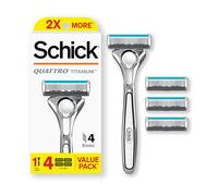 Schick Quattro Titanium Razor, 1 manche de rasoir et 4 cartouches | Rasoirs de rasage pour homme, 4 lames de rasoir pour homme, 1 poignée avec 4 recharges de lames de rasoir
