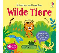 Usborne – Livre interactif Glisser et écouter : Animaux sauvages – 4 curseurs, 8 sons, dès 1 an
