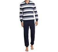 SCHIESSER Pyjama long bleu foncé / gris chiné / blanc, Taille M-L