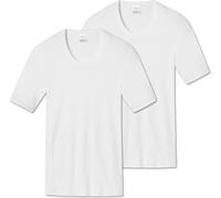 SCHIESSER Hommes 1/2 manches T-Shirt 2er Pack - Veste, Maillot de corps, Coton Essentials, Côte fine Blanc 2XL