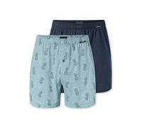 Schiesser Lot de 2 boxers pour homme - En coton - Coupe confortable - Boutonnière - Taille élastique - Idée cadeau, Boxer bleu foncé, turquoise, XL