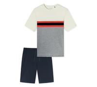 SCHIESSER Pyjama court 'Casual Nightwear' crème / bleu foncé / gris / rouge, Taille XXL