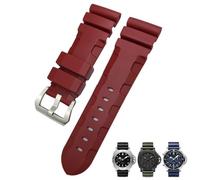 SCHIK Bracelet de montre en caoutchouc naturel, 26mm 24mm, adapté à Panerai PAM, en Silicone, rouge et bleu, étanche, outils(Red silver,24mm)